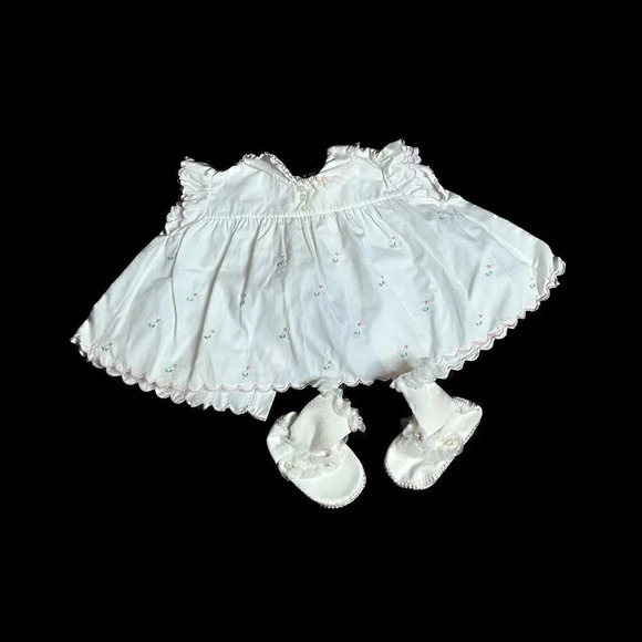 Tiny Tots Original Infant White Embroidered Pink Flowers Dress and Booties - Picture 9 of 9